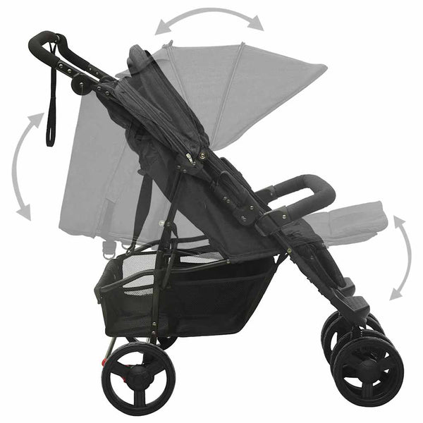 vidaXL Poussette double anthracite Acier