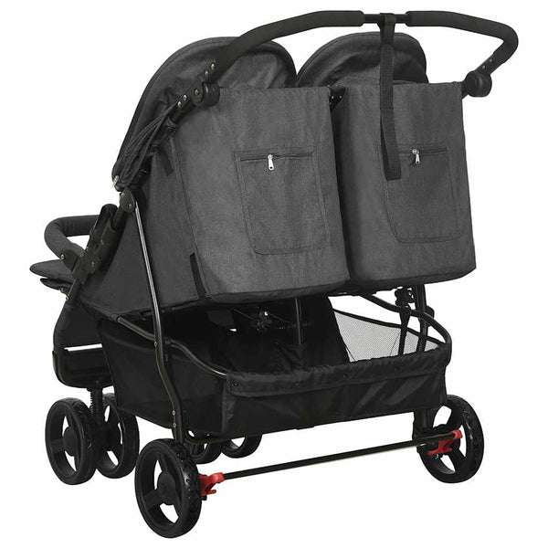 vidaXL Poussette double anthracite Acier