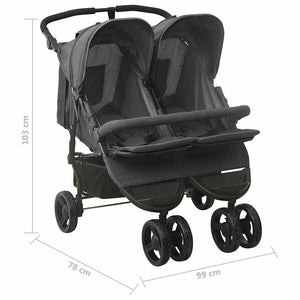 vidaXL Poussette double anthracite Acier