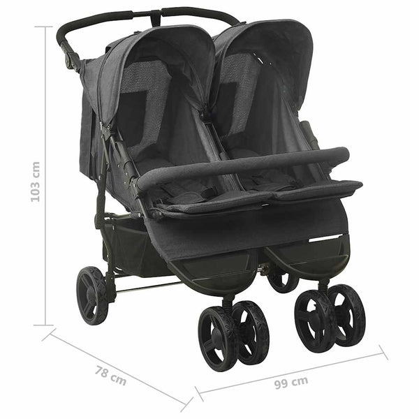 vidaXL Poussette double anthracite Acier