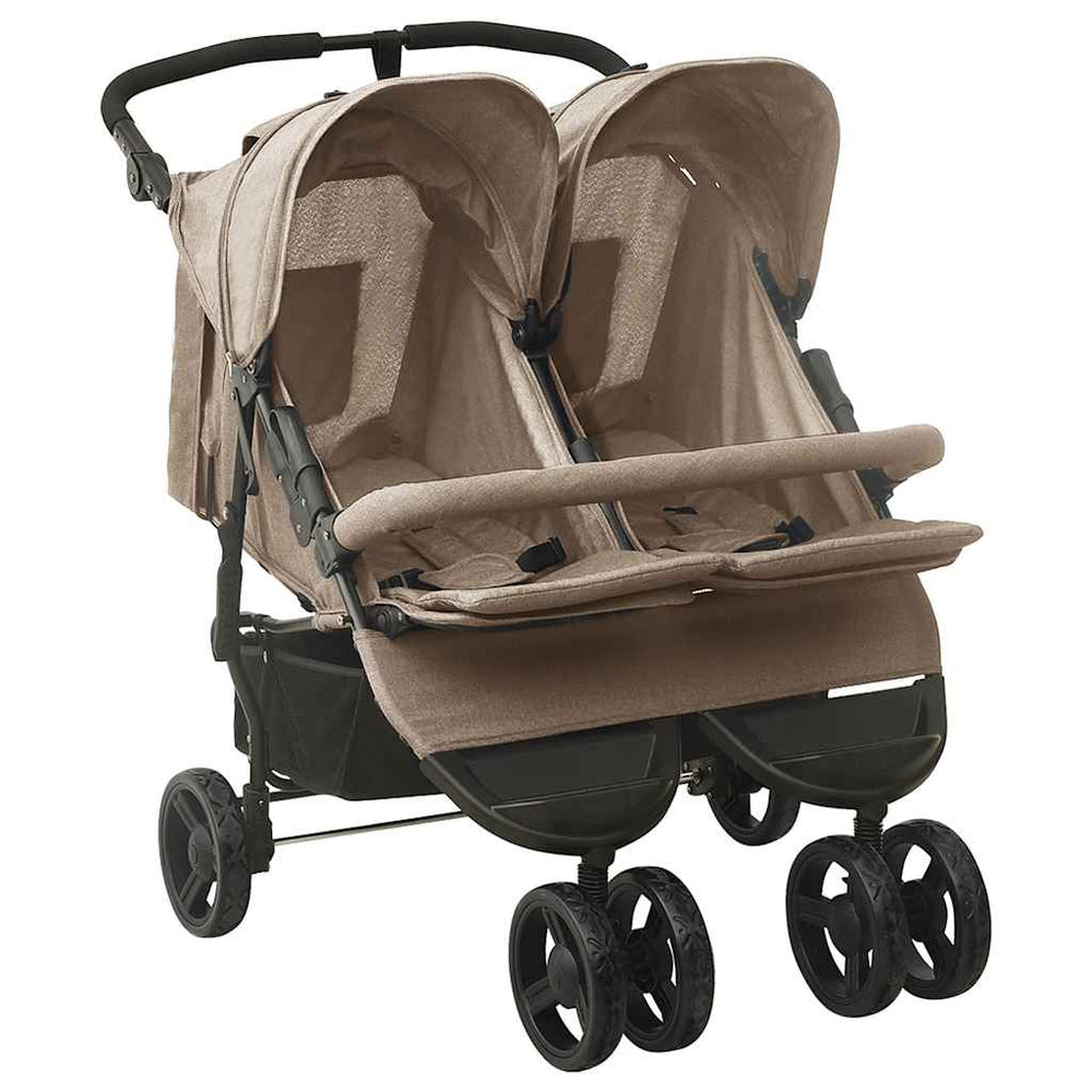 vidaXL Poussette double taupe en acier