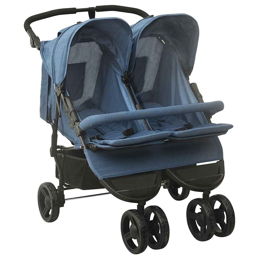 Marineblauer Zwillingskinderwagen aus Stahl