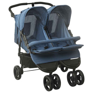 Marineblauer Zwillingskinderwagen aus Stahl