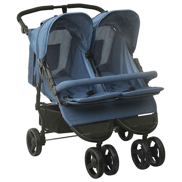 Marineblauer Zwillingskinderwagen aus Stahl