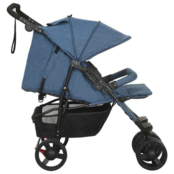 Marineblauer Zwillingskinderwagen aus Stahl