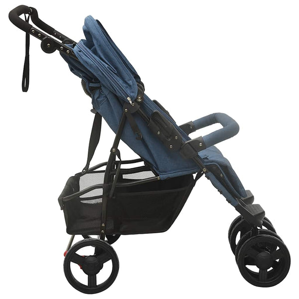 Marineblauer Zwillingskinderwagen aus Stahl