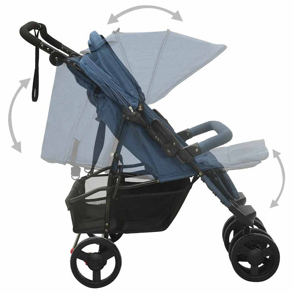 Marineblauer Zwillingskinderwagen aus Stahl