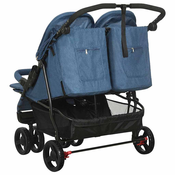 Marineblauer Zwillingskinderwagen aus Stahl