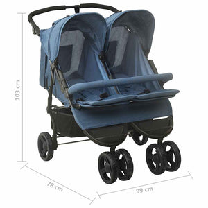 Marineblauer Zwillingskinderwagen aus Stahl
