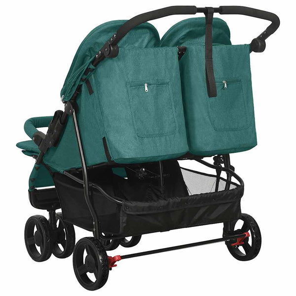 Grüner Zwillingskinderwagen aus Stahl