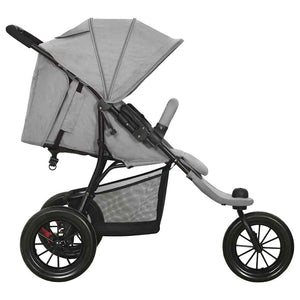 Hellgrauer Kinderwagen aus Stahl