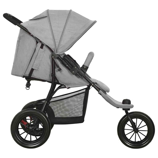 Hellgrauer Kinderwagen aus Stahl
