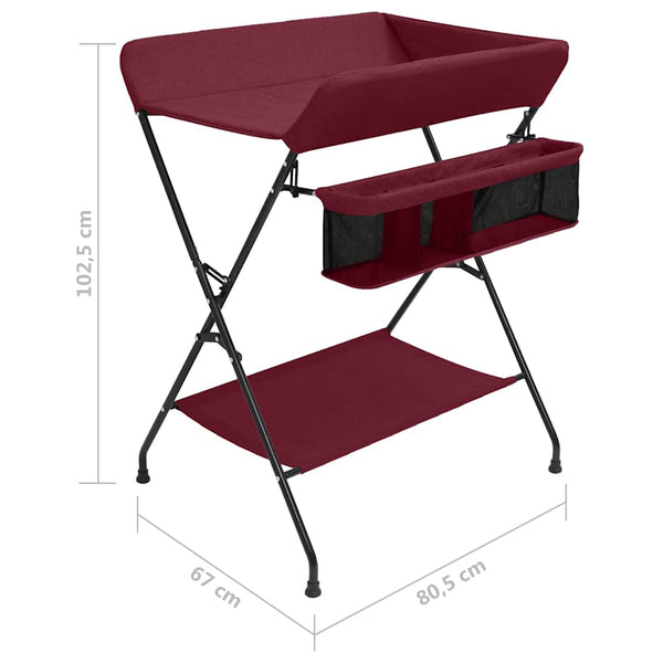 vidaXL Table à langer rouge en fer