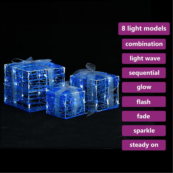 LED Geschenkboxen 3er Set, Kaltweiß