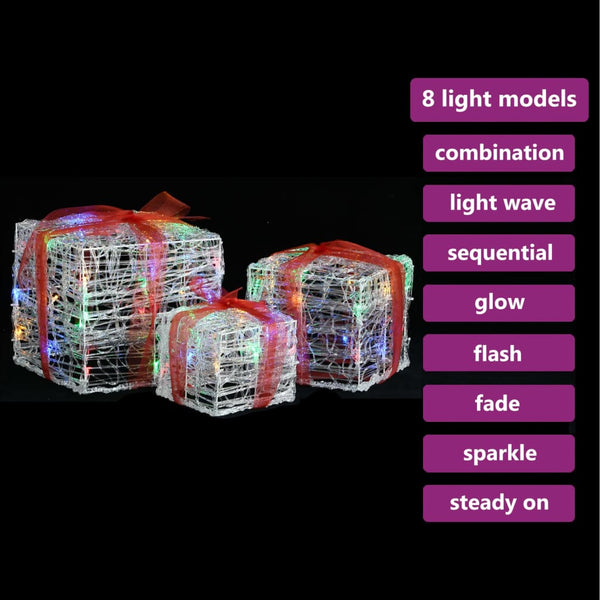 LED Geschenkboxen 3er Set, Mehrfarbig
