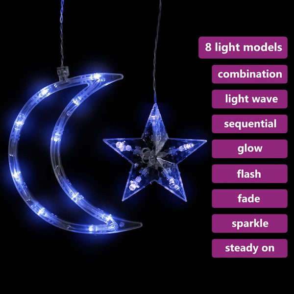 LED Stern und Mond Lichterkette Blau