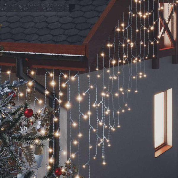 LED Eiszapfen Lichtervorhang 10m Warmweiß