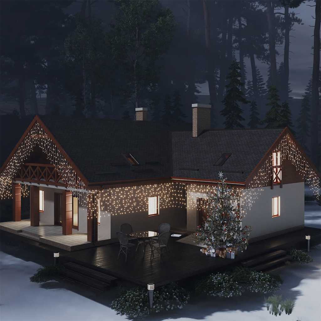 LED Eiszapfen Lichtervorhang 10m Warmweiß