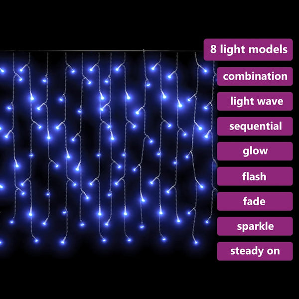 LED Eiszapfen Lichtervorhang, 10 m, Blau
