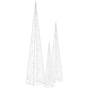 LED-Leuchtkegel-Set Acryl Deko Kaltweiß 30/45/60 cm