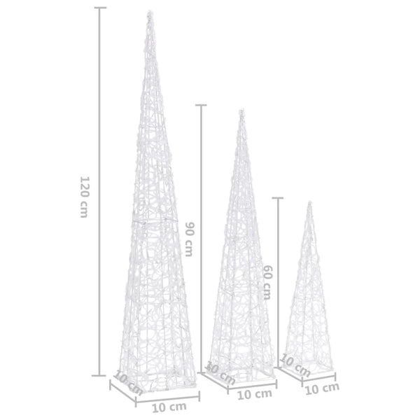 LED Leuchtkegel Set, Acryl, Kaltweiß, 60-120cm