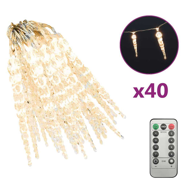 Eiszapfen Lichterkette 40 LED Warmweiß mit Fernbedienung