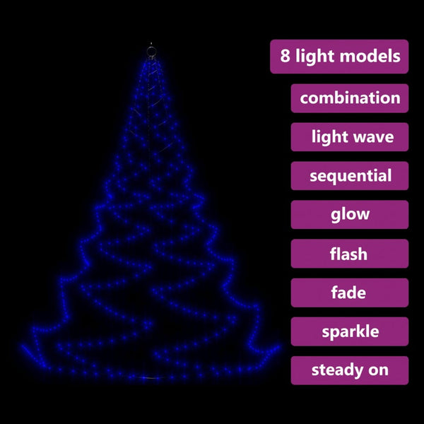 LED Wand-Weihnachtsbaum mit Haken, 260 LEDs, Blau, 3 m