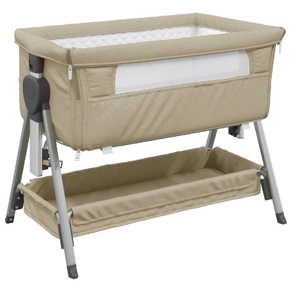 vidaXL Lit de bébé avec matelas Tissu en lin taupe