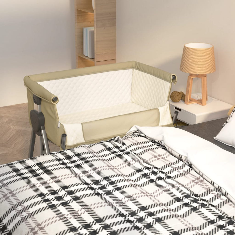 vidaXL Lit de bébé avec matelas Tissu en lin taupe