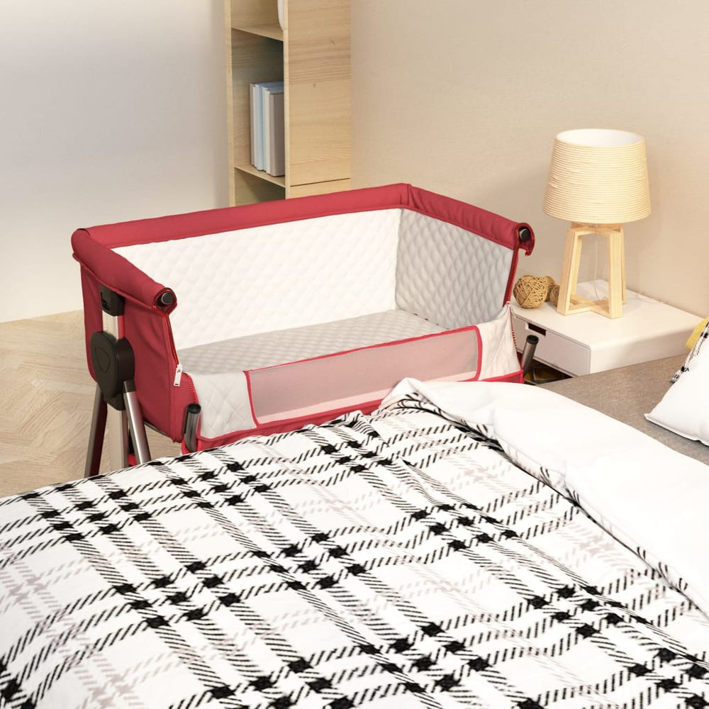 vidaXL Lit de bébé avec matelas Rouge Tissu de lin