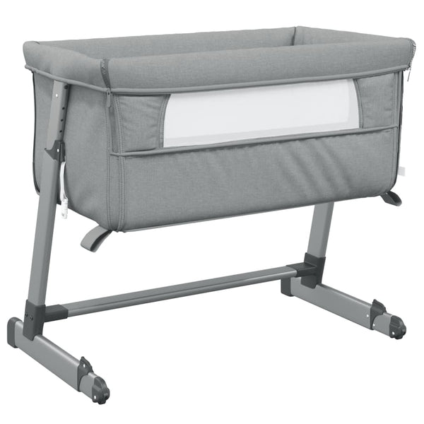 Babybett mit Matratze Hellgrau Leinen