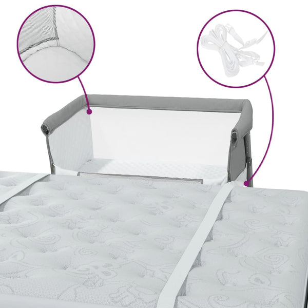 Babybett mit Matratze Hellgrau Leinen