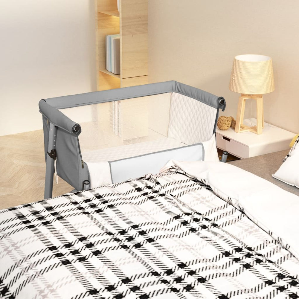 vidaXL Lit bébé avec matelas Tissu gris clair