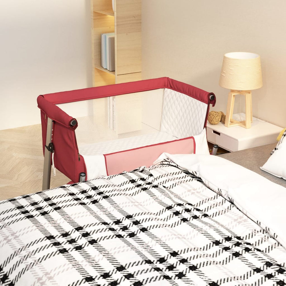 vidaXL Lit de bébé avec matelas Rouge Tissu de lin