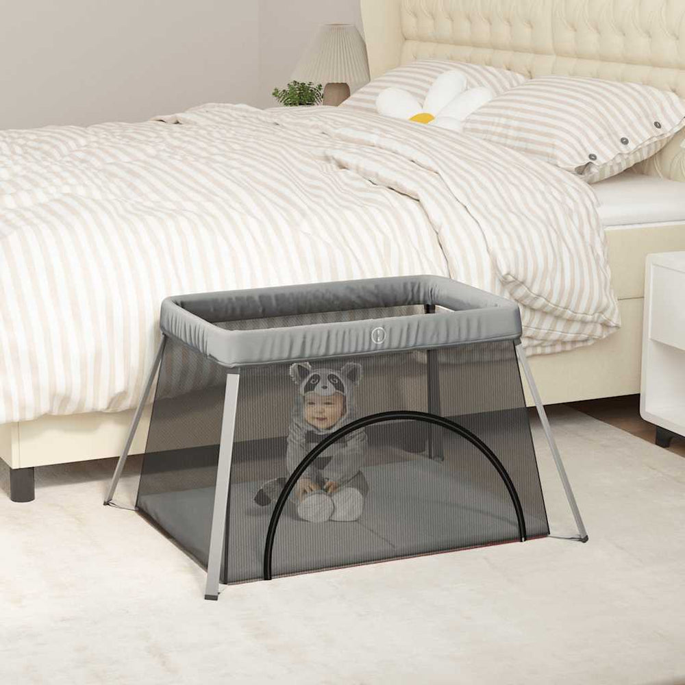 vidaXL Parc bébé avec matelas gris clair tissu en lin