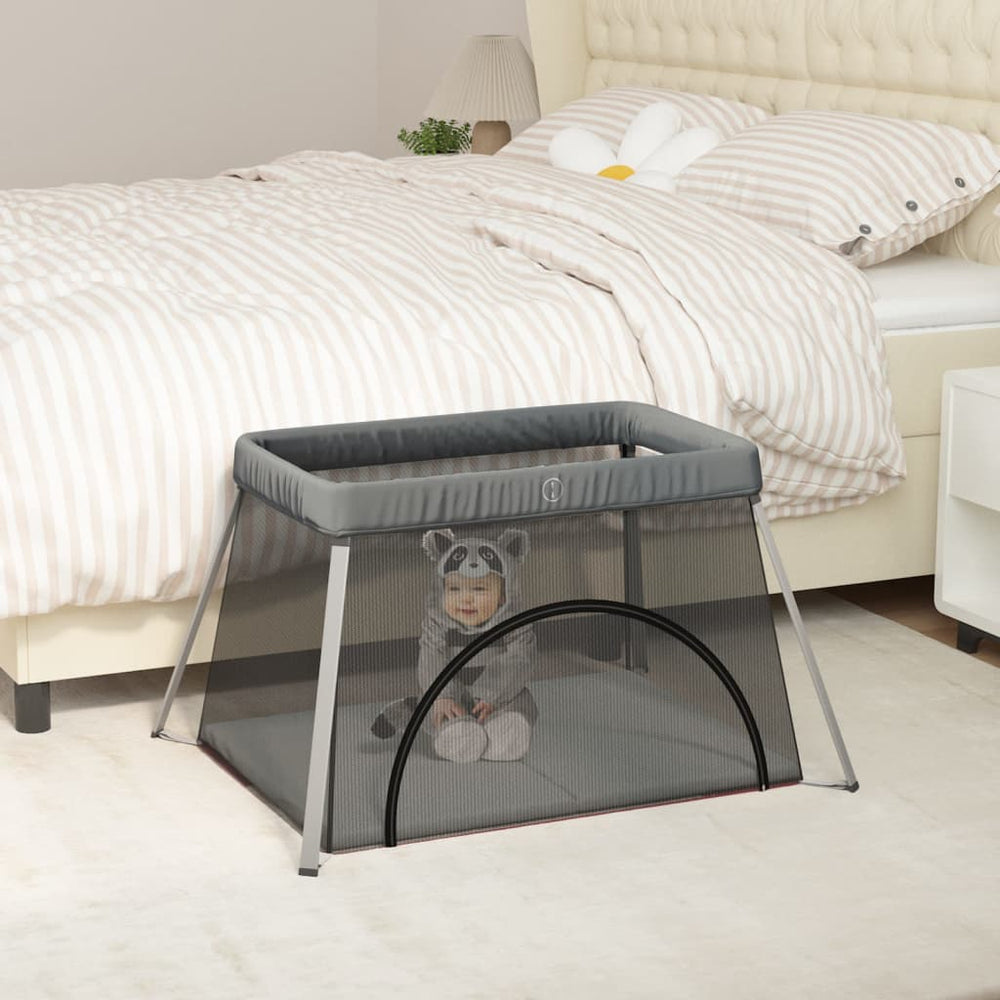 vidaXL Parc bébé avec matelas Gris foncé Tissu en lin