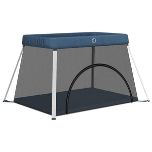 Baby-Laufstall mit Matratze Marineblau Leinenstoff