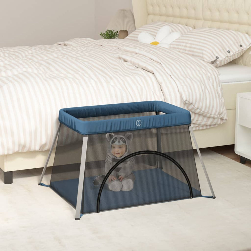 vidaXL Parc bébé avec matelas Tissu en lin Bleu marine