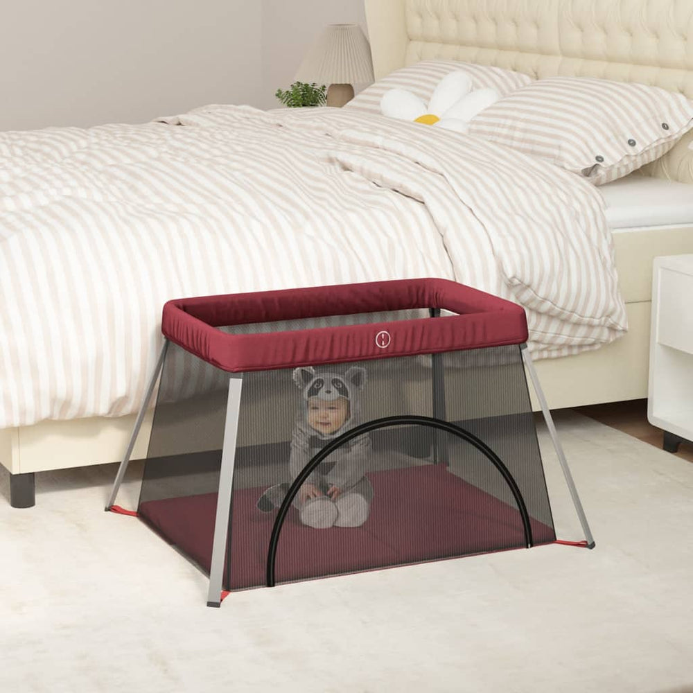 Parc bébé vidaXL avec matelas tissu en lin rouge