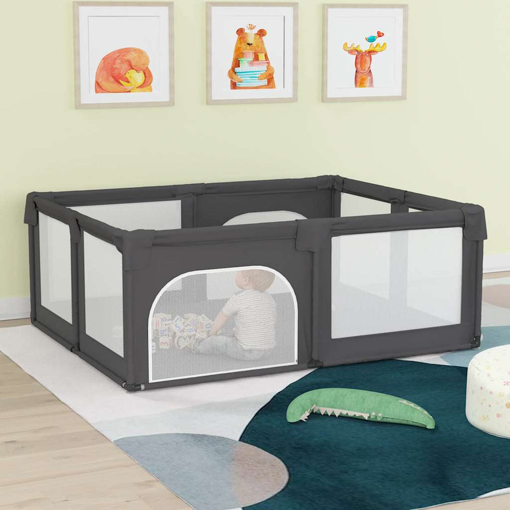 vidaXL Parc bébé avec 2 portes Gris foncé Tissu Oxford