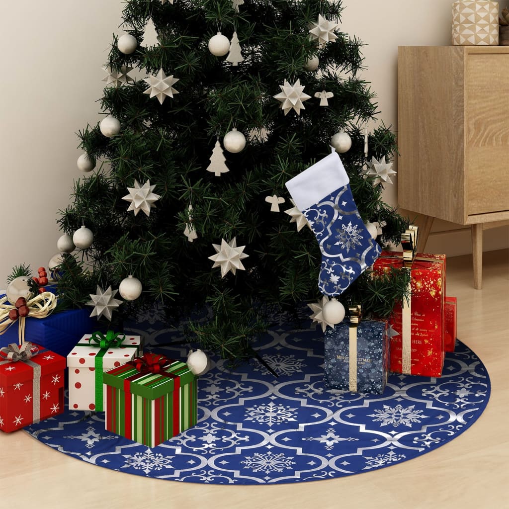 Luxus Weihnachtsbaumdecke Blau 150cm mit Socke