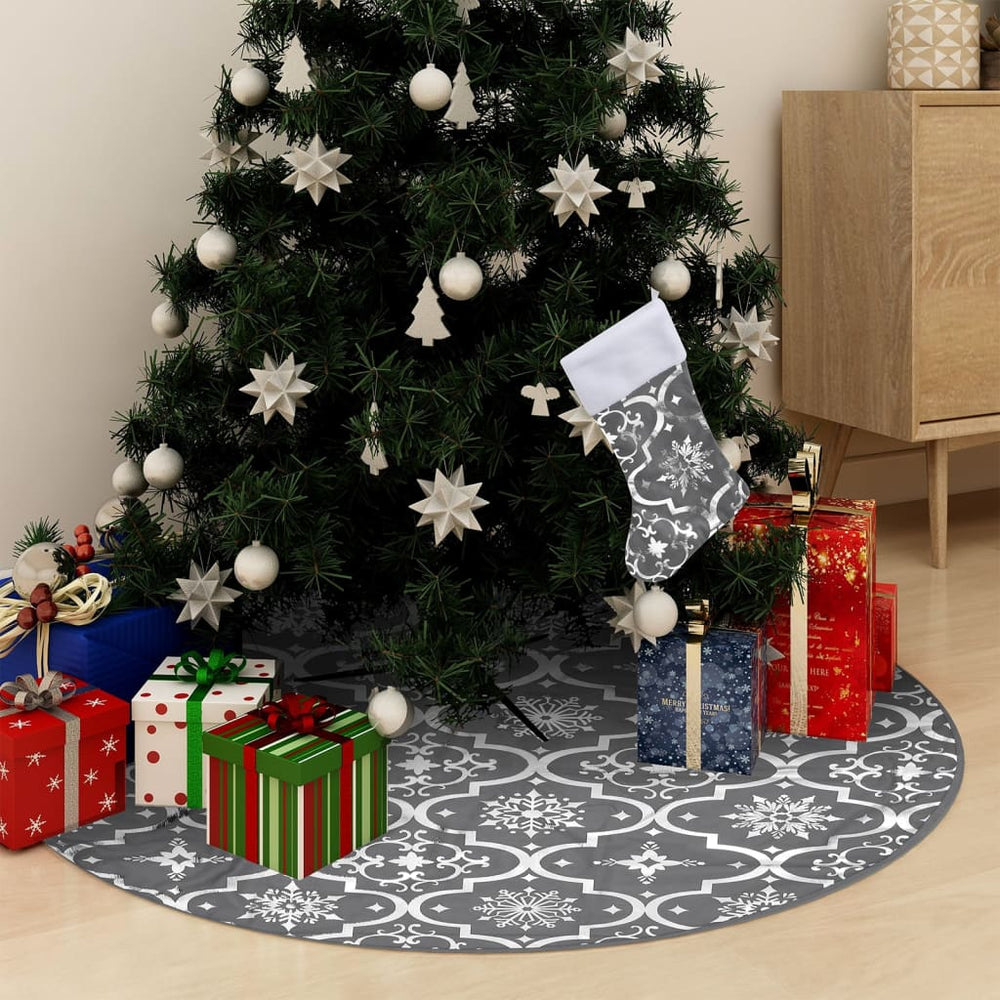 Luxus Weihnachtsbaumdecke Grau mit Socke 150cm