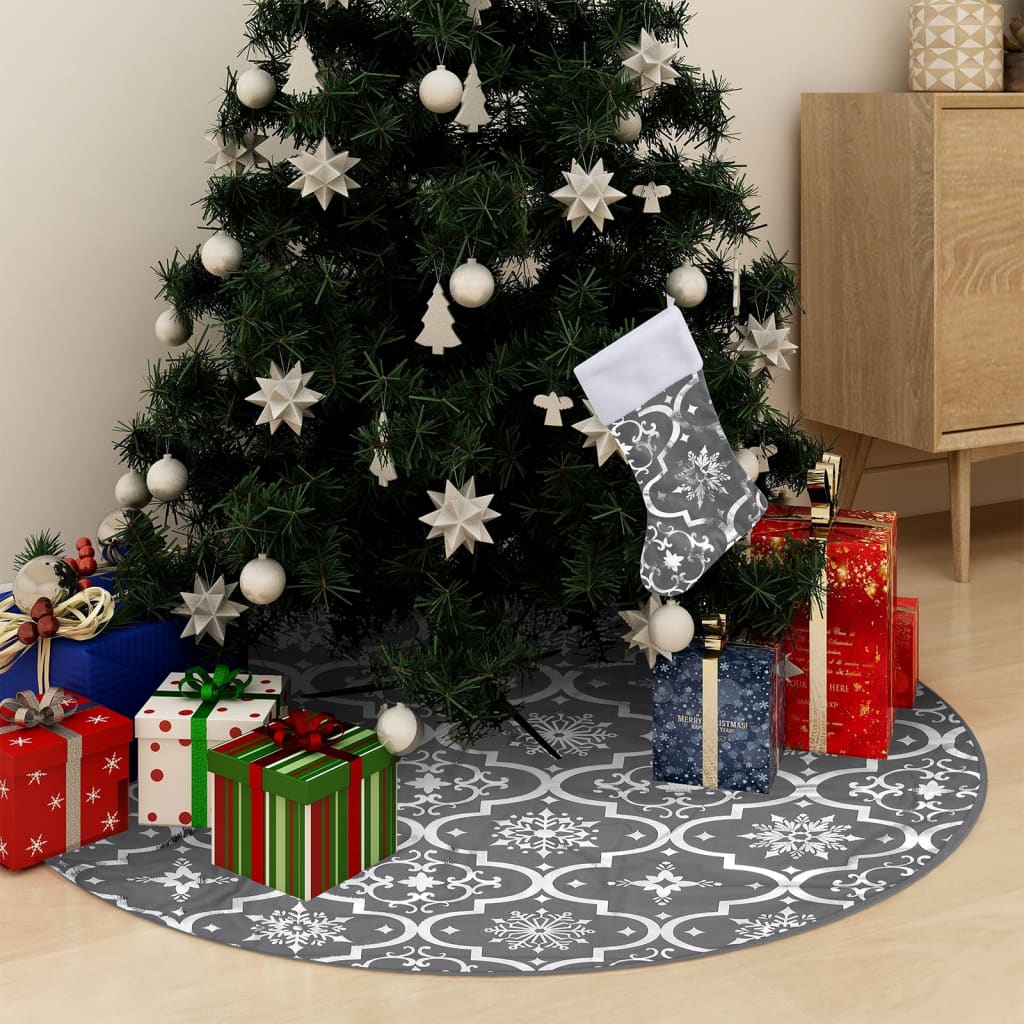 Luxus Weihnachtsbaumdecke Grau mit Socke 150cm