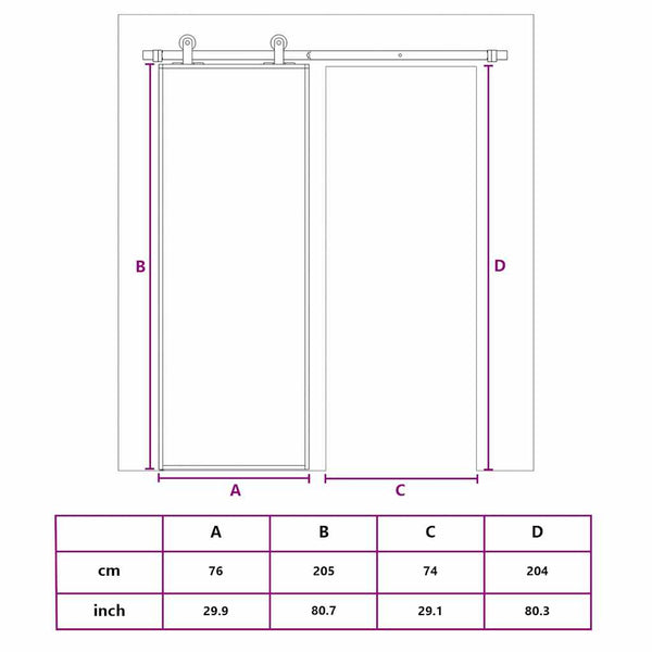 Schiebetür 3-teilig ESG-Glas und Aluminium 76x205 cm Schwarz