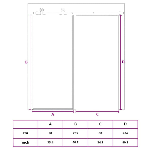Schiebetür ESG-Glas und Aluminium 90x205 cm Schwarz