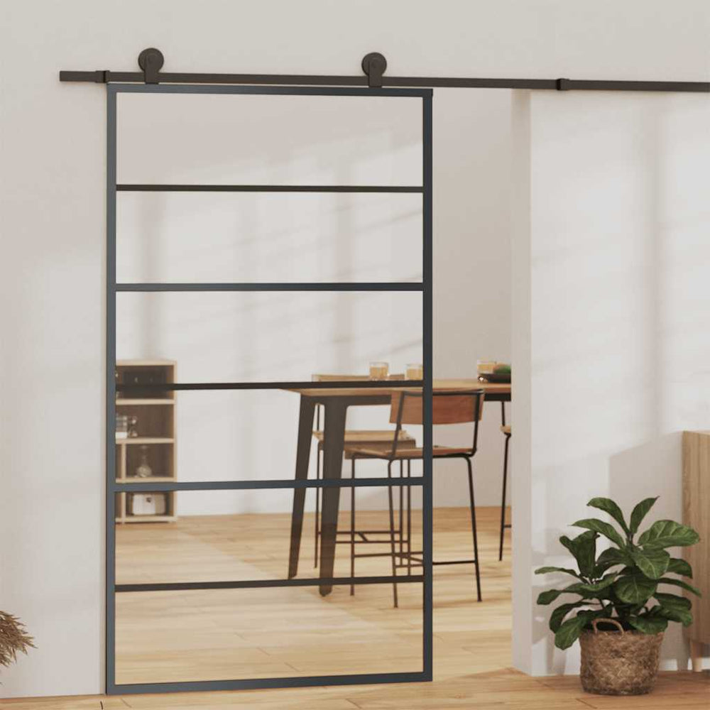 Schiebetür ESG-Glas und Aluminium 102x205 cm Schwarz