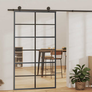 Schiebetür ESG-Glas und Aluminium 102x205 cm Schwarz