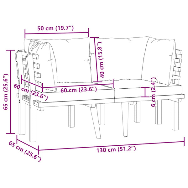 2-Sitzer-Gartensofa mit Kissen Massivholz Akazie