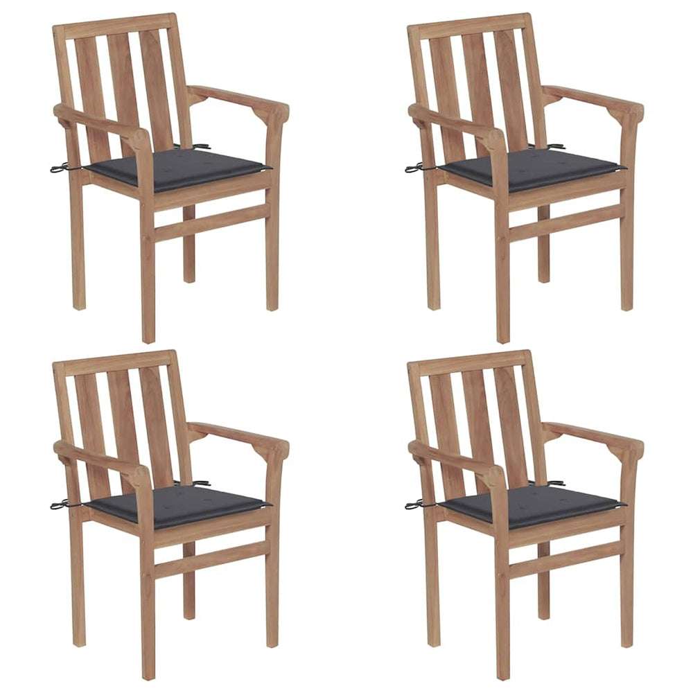 vidaXL Stackable Garden Chairs with Cushions 4 pcs. Solid Teak Wood