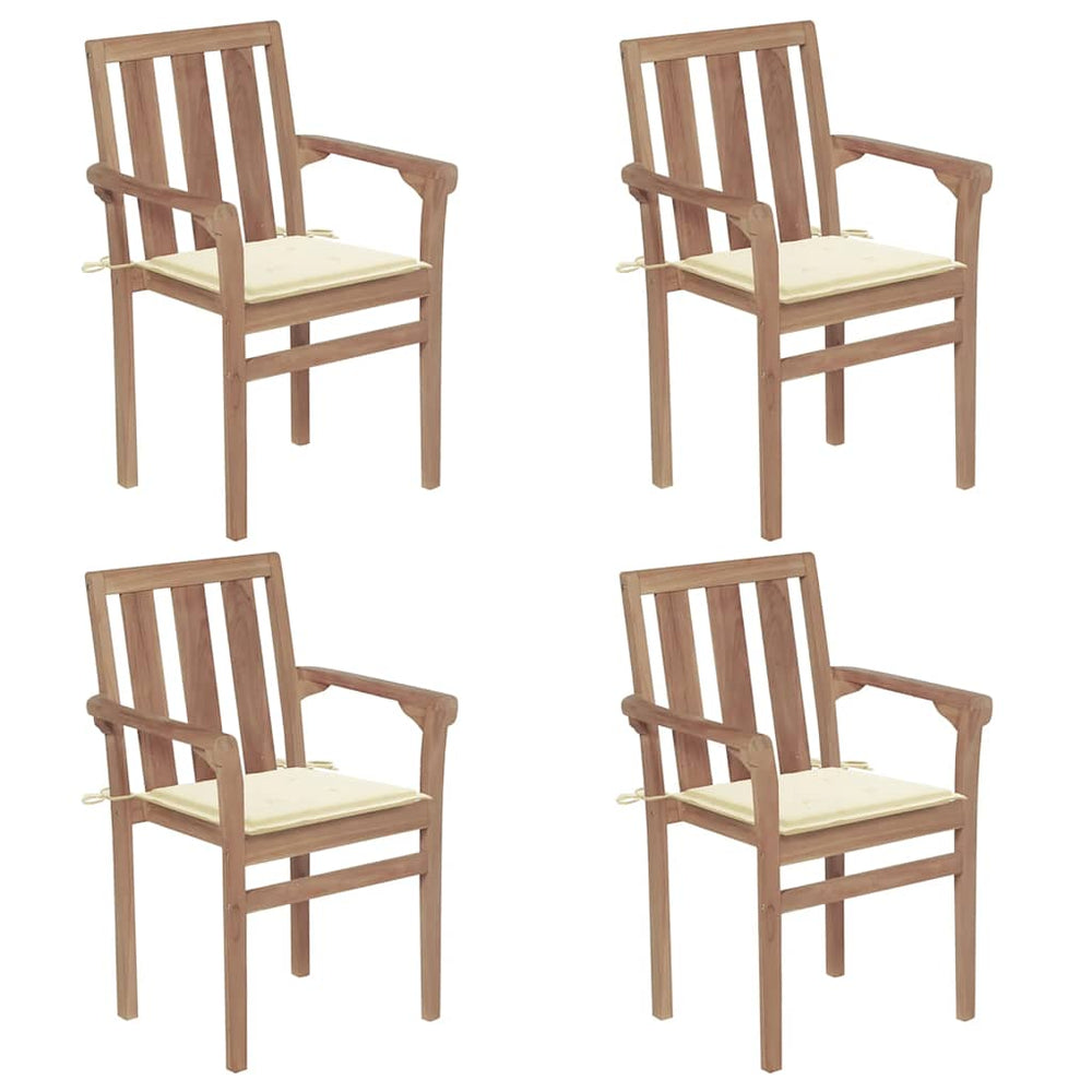 vidaXL Stackable Garden Chairs with Cushions 4 pcs. Solid Teak Wood